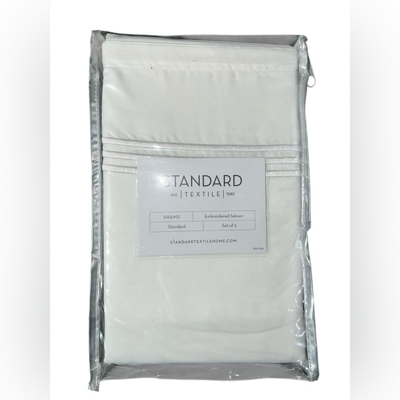 Standard Textile Standard‎ White Pillow Shams Embroidered Sateen Set Of 2 - Picture 1 of 2
